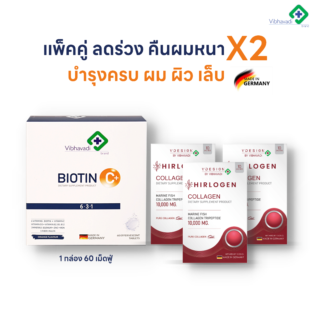 🚚ส่งฟรี !! แพ็คสุดคุ้ม BiotinC+ 1 กล่อง + Collagenผม 3 กล่อง!! โดยคลินิคผมเฉพาะทาง รพ.วิภาวดี