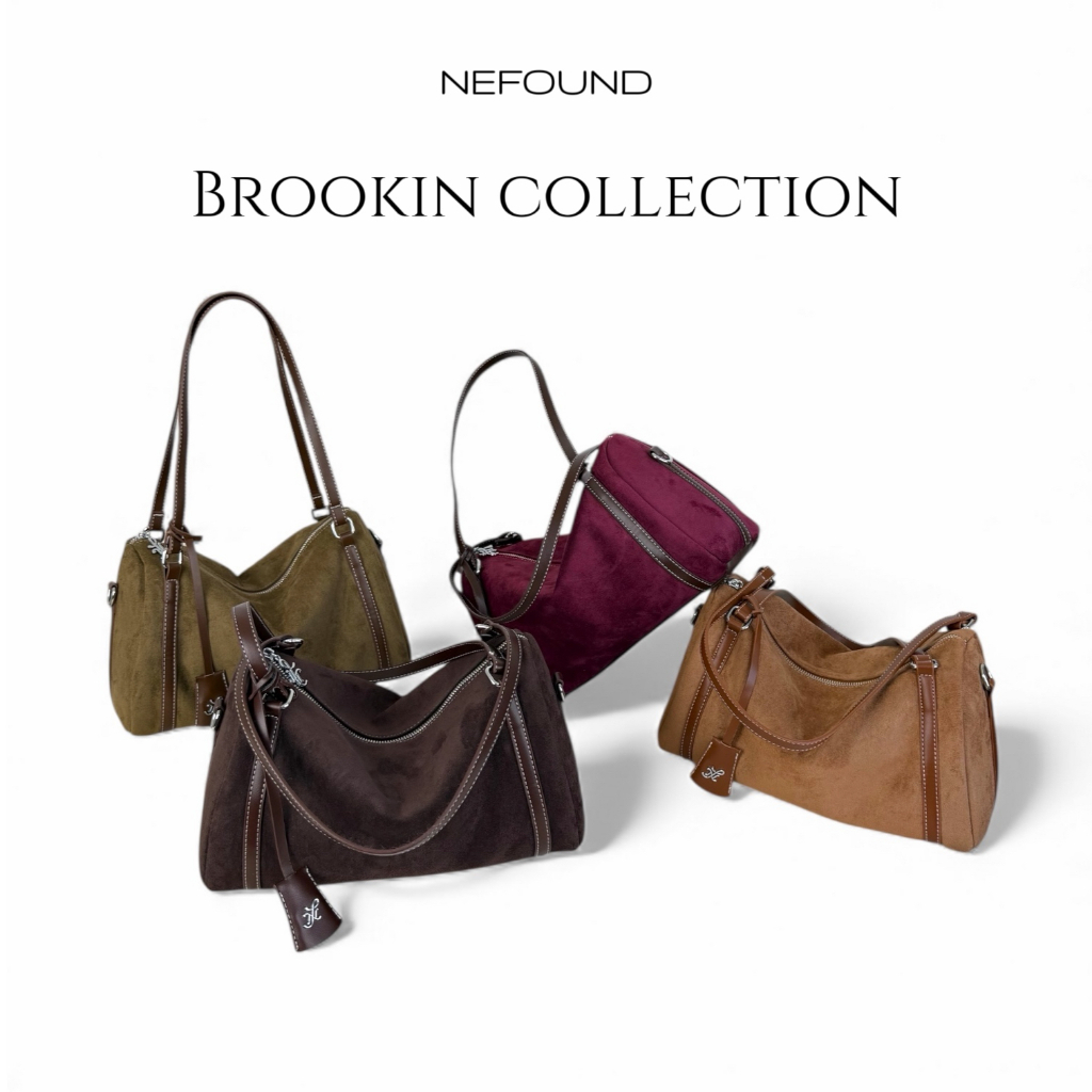 NF25031 NEFOUND กระเป๋าทรงหมอนรุ่น Brookin bag หนังกลับ Premium พร้อมพวงกุญแจ