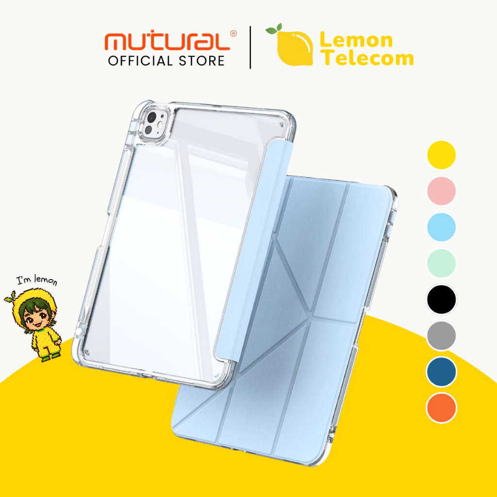 Mutural รุ่น Clear Pro Series เคส iPad Air4/5/6/7 iPad Pro iPad Gen10/11 เคสไอแพดกันกระแทกกันรอยพับจีบหลังใสสีพลาสเทล