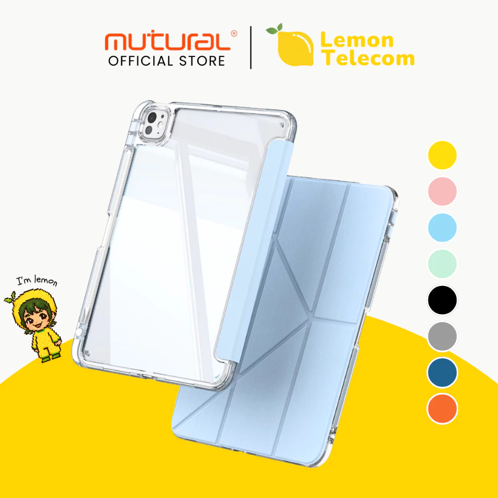 Mutural รุ่น Clear Pro Series เคส iPad Air4/5/6/7 iPad Pro iPad Gen10/11 เคสไอแพดกันกระแทกกันรอยพับจีบหลังใสสีพลาสเทล