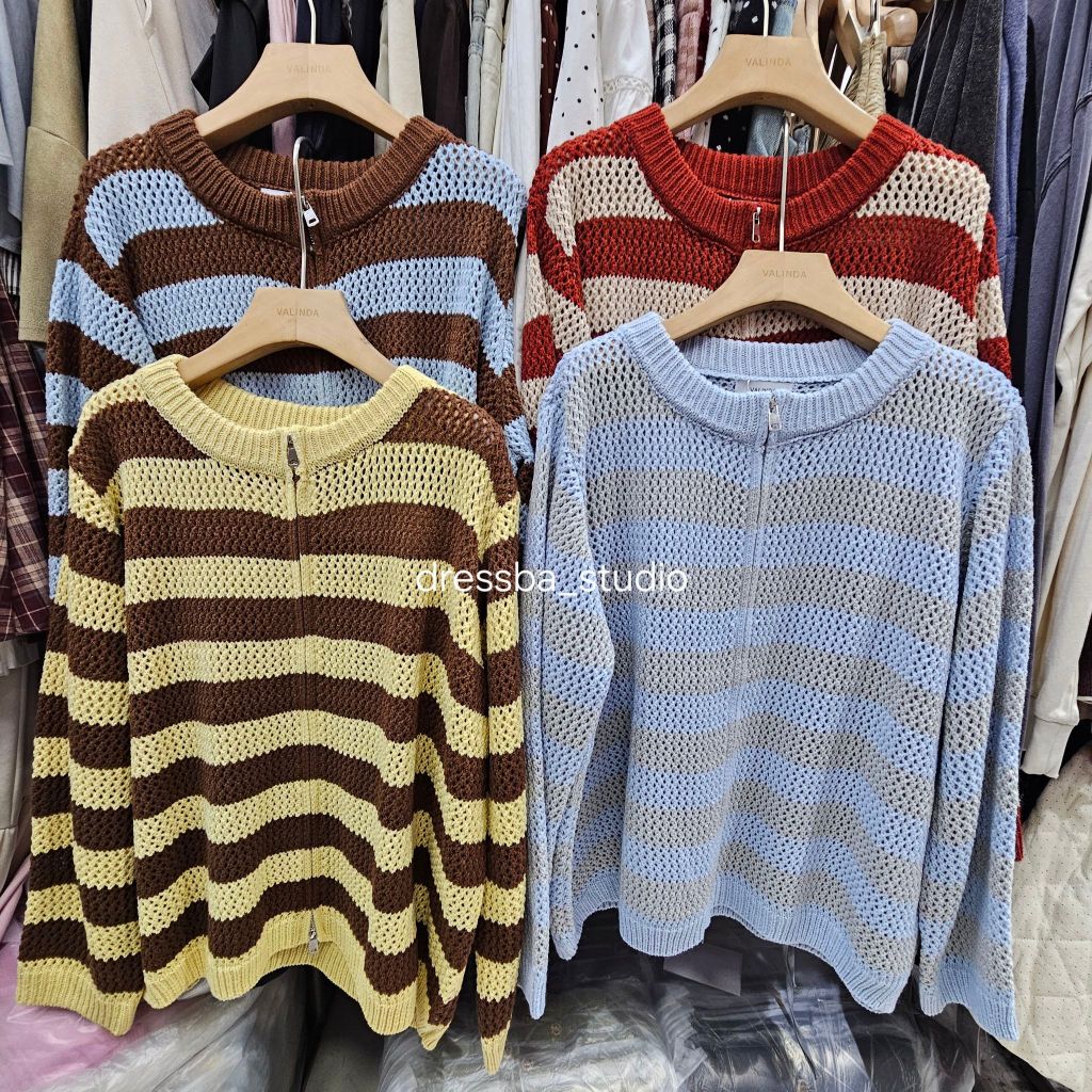 New Valinda ** คาร์ดิแกนผ้าถักลายริ้วใหญ่