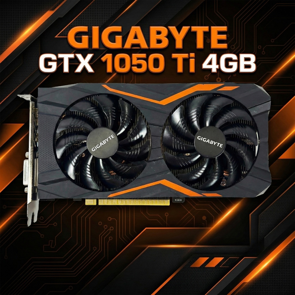 การ์ดจอ Gigabyte GTX 1050 Ti 4GB (ต่อไฟเพิ่ม 6 Pin) 2 พัดลม มี Backplate สภาพดี เล่นเกมลื่น ประกัน 9