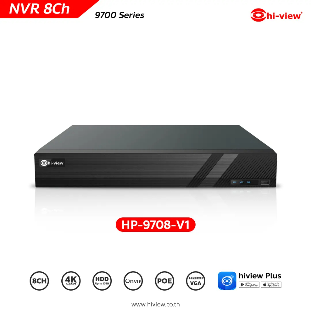 เครื่องบันทึกภาพกล้องวงจรปิด HP-9708-V1 8 ช่อง เครื่องบันทึกNVR รับภาพสูงสุด 6MP ใช้งานกับกล้อง IP