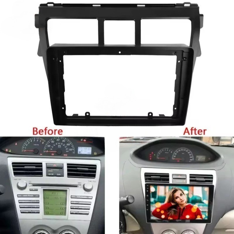 หน้ากาก 9 นิ้ว Toyota Vios 2007-2012 สำหรับจอรถยนต์ พร้อมปลั๊กตรงรุ่น ติดตั้งง่ายไม่ต้องตัดสายไฟ