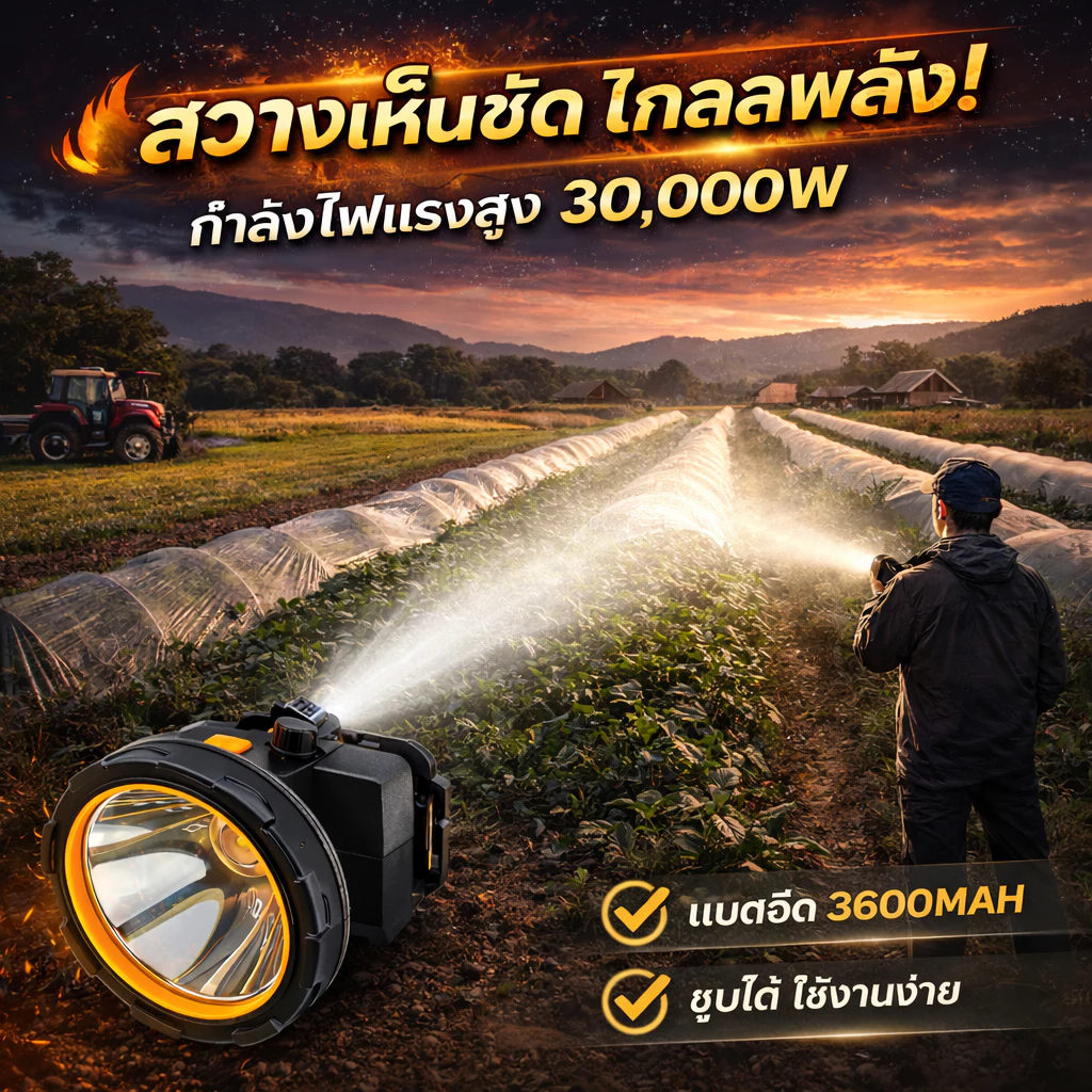 ไฟฉายคาดหัว RH-5226 30000W แบตเตอรี่ 3600mAh ชาร์จ Type-C thumbnail 6