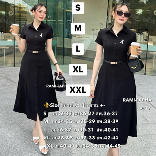 พร้อมส่ง เติม S-2XL ⚡️RM 9017 **รุ่นผ้าบาง .5ขยับไซ้❗️ ชุดเดรสสีดำ ยาว48“+เข็มขัด+เข็มกลัด ดีไซน์ เรียบหรู สุภาพ สง่า