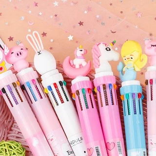 ขายส่ง ปากกาลูกลื่นหลากสี ลายการ์ตูนน่ารัก หมึกหลากสี เครื่องเขียน ปากกาลูกลื่น ปากกา10สี
