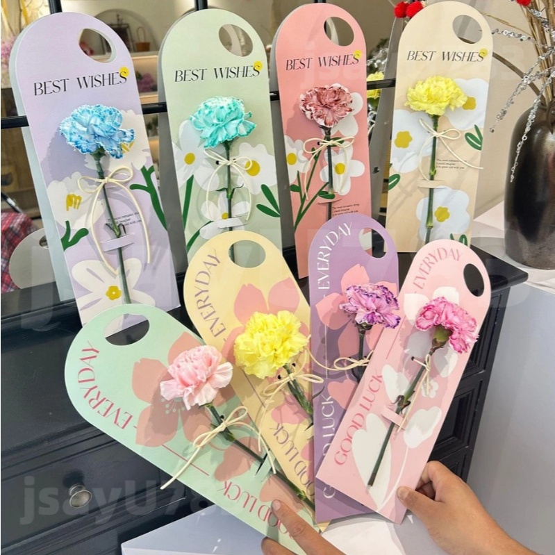 🏠jsayu แพ็คการ์ดกระดาษแข็ง 5 ใบ ใช้ติดดอกไม้ ปกการ์ดกระดาษ มีดอกไม้ สุดน่ารัก มีหูหิ้วป่วน (ไม่รวมดอกไม้)