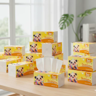 (28ห่อ) ทิชชู่เช็ดหน้า PANDA ไร้ฝุ่น ไม่เป็นขุย หนานุ่ม 4 ชั้น เกรดGB/T20808 ทำความสะอาด ห่อใหญ่