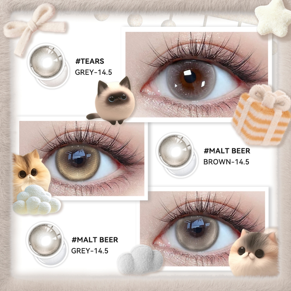 \(>^ω^<)/【📢Buy2คู่แถม ยาหยอดตา+ตลับ❗】รุ่นพิเศษ เลนส์บิ๊กอายน่ารัก ตาประกาย Tears Grey/Malt Beer Brown-14.5MM รายเดือ