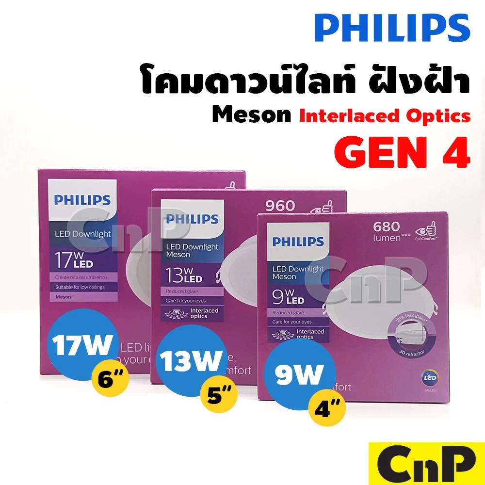 PHILIPS โคมไฟดาวน์ไลท์ ฝังฝ้า 4 , 5 , 6 นิ้ว (4" 5" 6") Panel LED 9W 13W 17W ฟิลิปส์ รุ่น MESON IO 59449 59464 59466