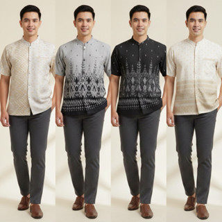 เสื้อเชิ๊ต สไตล์ผ้าไทย ผู้ชาย ผ้าทอชายอัดกาวทั้งชุด งานพรีเม…