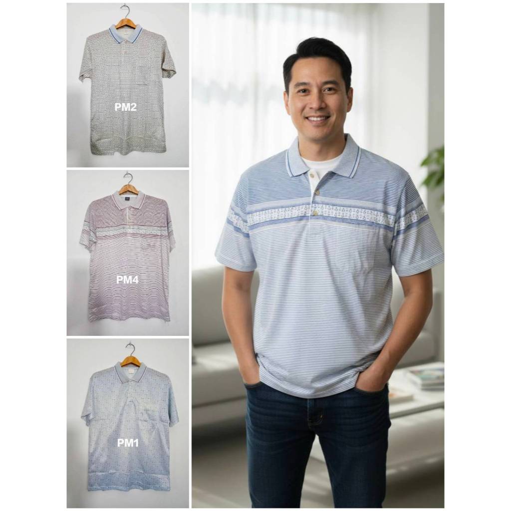 เสื้อโปโลผู้ชาย เสื้อโปโลผู้ใหญ่ มี 3 ไซส์ รอบอก 40, 42, 44 นิ้ว เนื้อผ้าใส่สบาย ไม่ร้อน