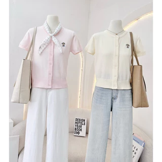 WA YA เสื้อคอกลมไหมพรมกระดุมหน้า