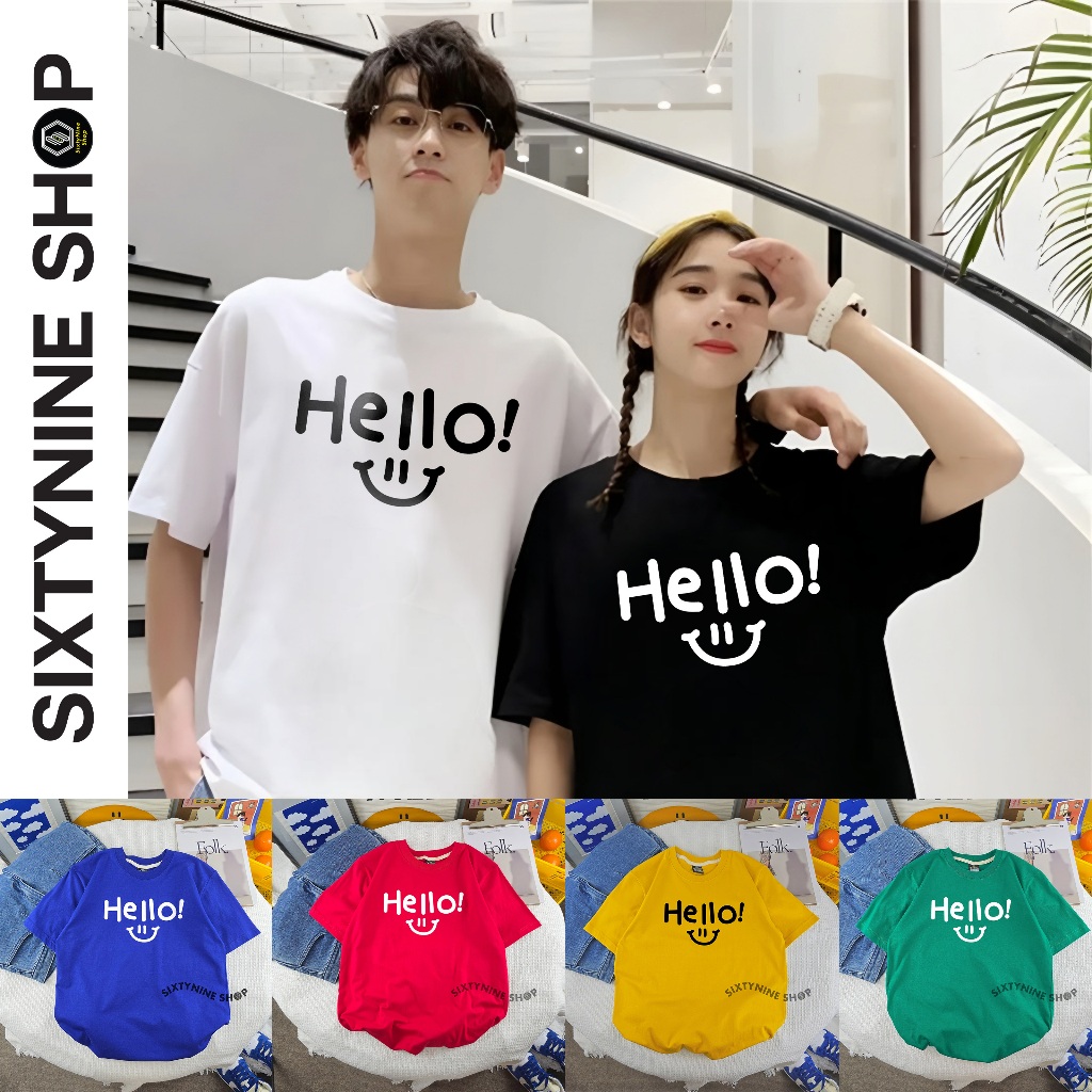 เสื้อยืดผ้าคอตตอน M-4XL พิมพ์ลาย " Hello " พร้อมส่ง