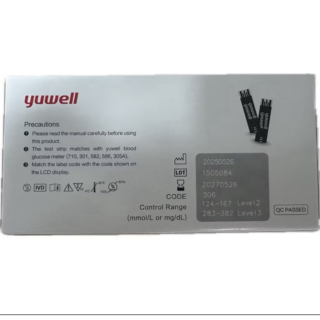 Yuwell แผ่นตรวจน้ำตาล แถบตรวจน้ำตาล รุ่น Y330 สำหรับเครื่องรุ่น 305A และรุ่น Accusure 582 จำนวน 25ชิ้น(exp.11/2027)