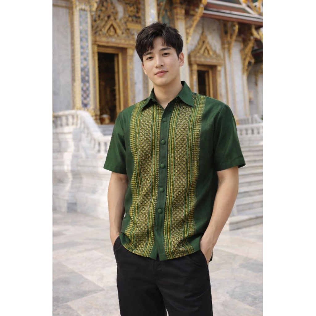 เสื้อเชิ๊ตผู้ชายลายไทย ผ้าไหม ทรงสุภาพ ใส่งานแต่ง งานพิธี