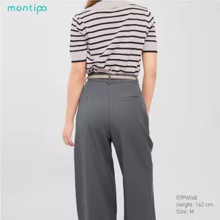 Montipa กางเกงทรงกระบอกใหญ่ ตะขอและซิปหน้า แต่งจีบหน้า ผ้า Iron Free 57PWI48
