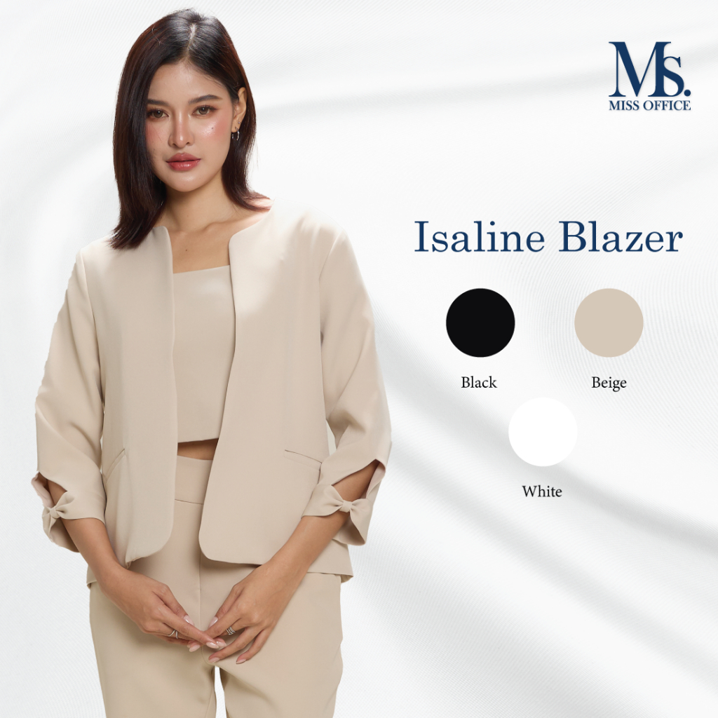 Miss office เสื้อคลุมคอกลมกระเป๋าเจาะแขนแต่งโบว์ (Isaline Blazer) (MB-050)