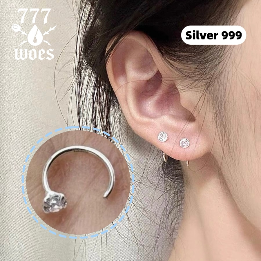 S999เงินแท้ต่างหูห่วงตะขอประดับเพชรCZเซอร์โคเนียใส่นอนได้ไม่ต้องถอดเหมาะสำหรับบำรุงรูหูถอดใส่ง่าย