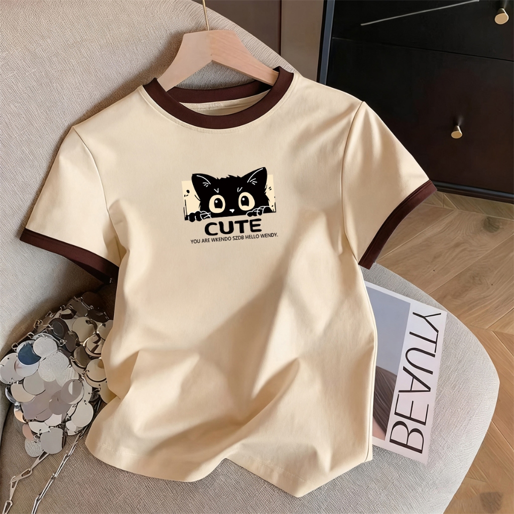 เสื้อยืดคอกลมแบบสีตัดกัน มีไซส์ M-3XL เหมาะสำหรับผู้หญิงไซส์ใหญ่ ผ้าคุณภาพสูง เสื้อผู้หญิงทรงเข้ารูป สไตล์เกาหลี