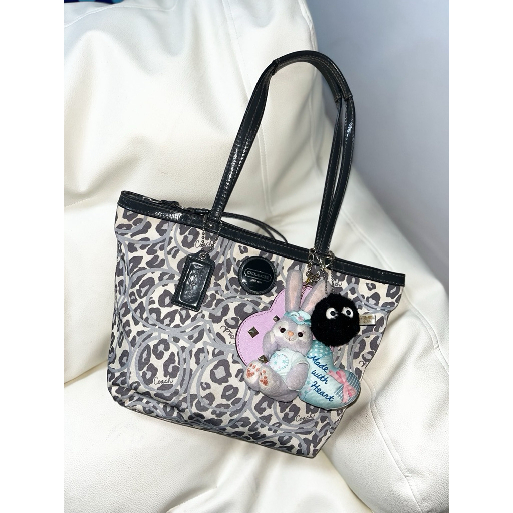 (Used) AUTH Vintage Bag | Coach Ocelot Tote Gray Leopard Print Shoulder Handbag