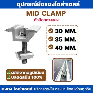 Mid Clamp ตัวยึดกลางแผง 30MM. 35MM. 40MM. อุปกรณ์จับยึดแผงโซล่าเซลล์ อลูมิเนียม Solar mounting
