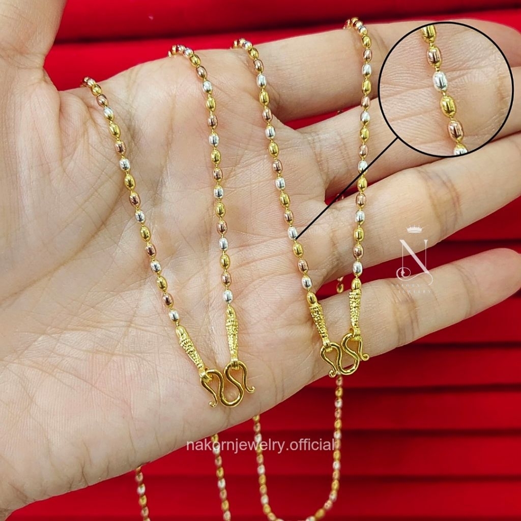 NL31C สร้อยคอ 3กษัตริย์ เม็ด2มิล ลายเม็ดข้าวเกลี้ยง เทียบแท้เยาวราช เกรดพรีเมี่ยม