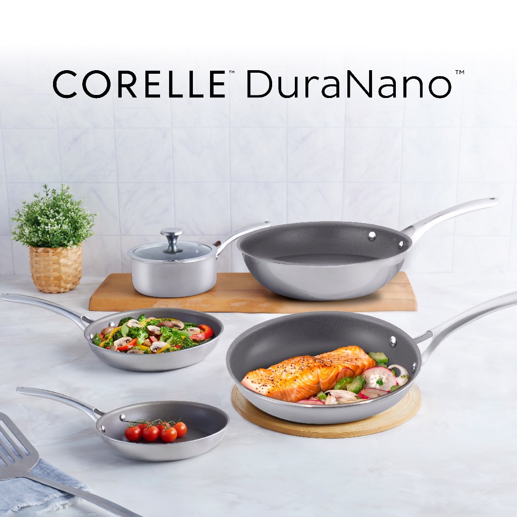 Corelle DuraNano กระทะ & หม้อ Non-stick แบบใหม่ ไร้การเคลือบ แบรนด์จากสหรัฐอเมริกา ใช้ได้กับเตาทุกปร