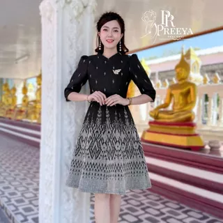 PR168 เดรสผ้าฝ้ายทอลาย อัดกาวทั้งชุด คัตติ้งเนี๊ยบ มีไซส์S-2XL แบรนด์ preeya