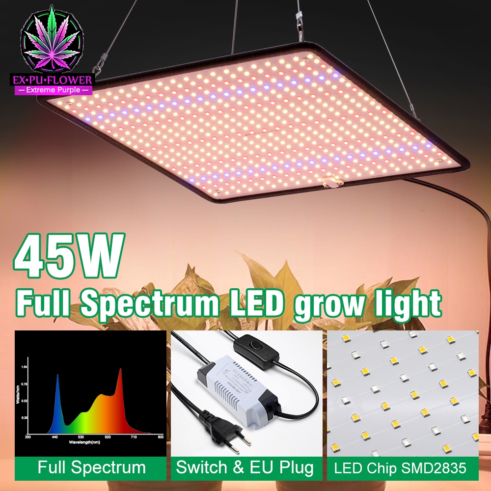 แผ่นควอนตัม LED SMD2835 สำหรับปลูกพืชสเปกตรัมเต็ม 45W ตัวเรือนอะลูมิเนียม เร่งการเติบโตของพืชอย่างรวดเร็ว