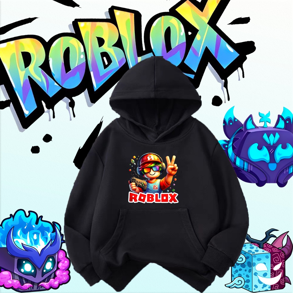 🔥HOT🔥 COTTON  blox fruit KID AVAILABLE roblox fruit blox เด็ก Hoodie แขนยาว รูปแบบที่น่าสนใจ 120cm-1