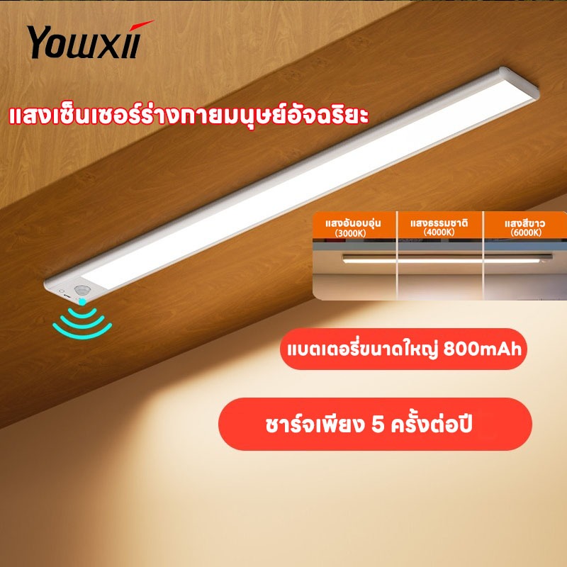 YOWXII ไฟเซ็นเซอร์ LED แสงเซ็นเซอร์อัจฉริยะ  เปิดได้ 3 แสง ชาร์จ USB(สายชาร์จ USB รวมอยู่ด้วย)