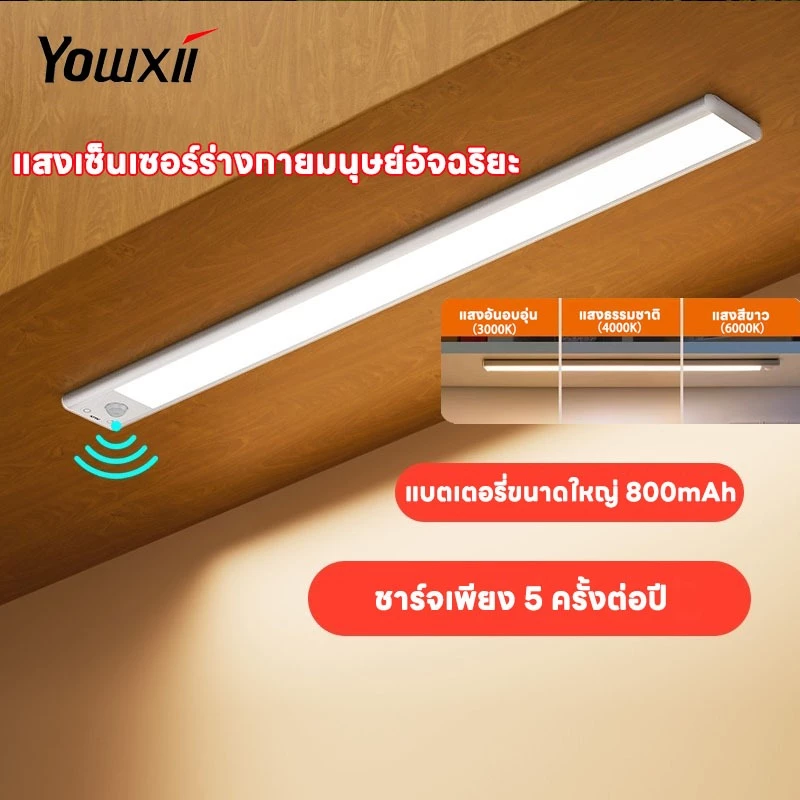 YOWXII ไฟเซ็นเซอร์ LED แสงเซ็นเซอร์อัจฉริยะ เปิดได้ 3 แสง ชาร์จ USB(สายชาร์จ USB รวมอยู่ด้วย)