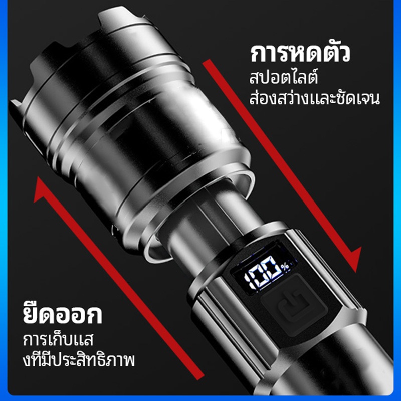 ไฟฉายแรงสูง ไฟฉาย led ส่องสว่าง ซูมได้ พกพา ทนทาน ชาร์จได้ โดนน้ำโดนฝนได้ ชาร์จ USB Flashlight - รูปที่ 2