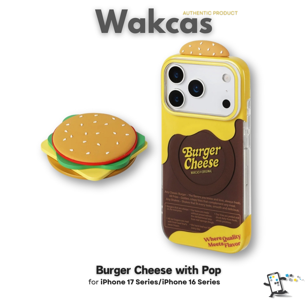 Wakcas Burger Cheese Magnetic with Pop เคสสำหรับ iPhone 17 Series และ iPhone 16 Series