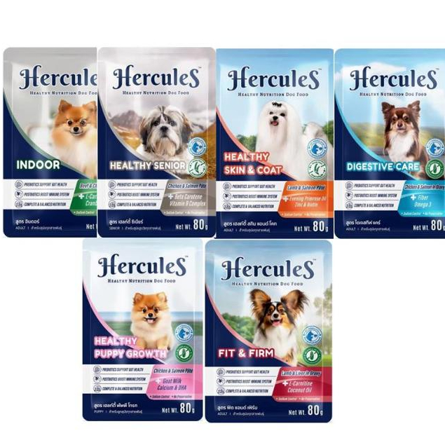 (1ซอง) Hercules อาหารเปียก โปรตีนสูง สำหรับลูกสุนัข และสุนัขโตทุกสายพันธุ์ ขนาด 80 กรัม*โปรดอ่านรายละเอียดก่อน
