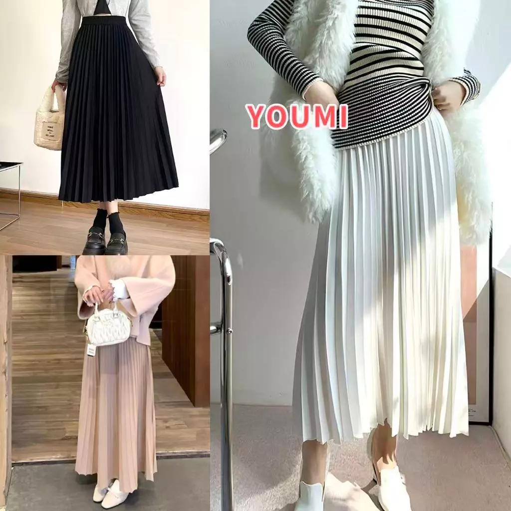 ส่งจากไทยทุกวัน กระโปรงยาวพลีทอัดจีบทรงสวย สีคัลเลอร์ฟูลสดใส🎀YOUMI