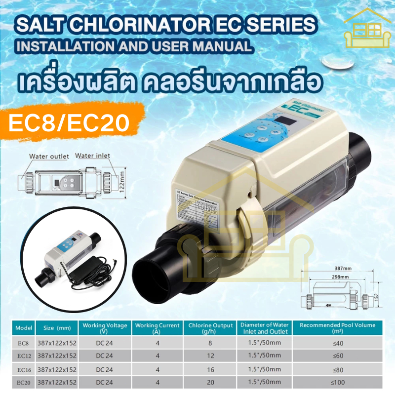 【ส่งตรงจากไทย】Salt Chlorinator เครื่องผลิตเกลือคลอรีนในสระน้ำเกลือ การทำความสะอาดและฆ่าเชื้อโรคในสระ