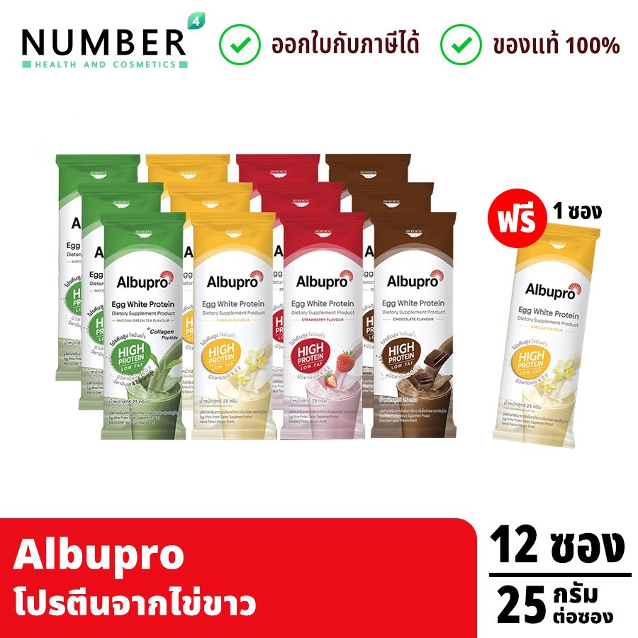 ส่งด่วน!! แถมฟรี 1 ซอง  Albupro คละรส อัลบูโป โปรตีนจากไข่ขาว 12 ซอง