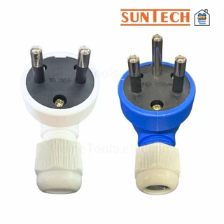 SUNTECH เต้าเสียบแบบขางอ 2 ขาสีขาว 3 ขาสีน้ำเงิน ขากลม มีเกลียวล็อคสาย มอก.166-2549 ปลั๊กเสียบ