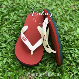 รองเท้าแตะ ทูโทน สายหนา Hippo Bloo สีเลือดหมู-ครีม-กรมใส่ได้…