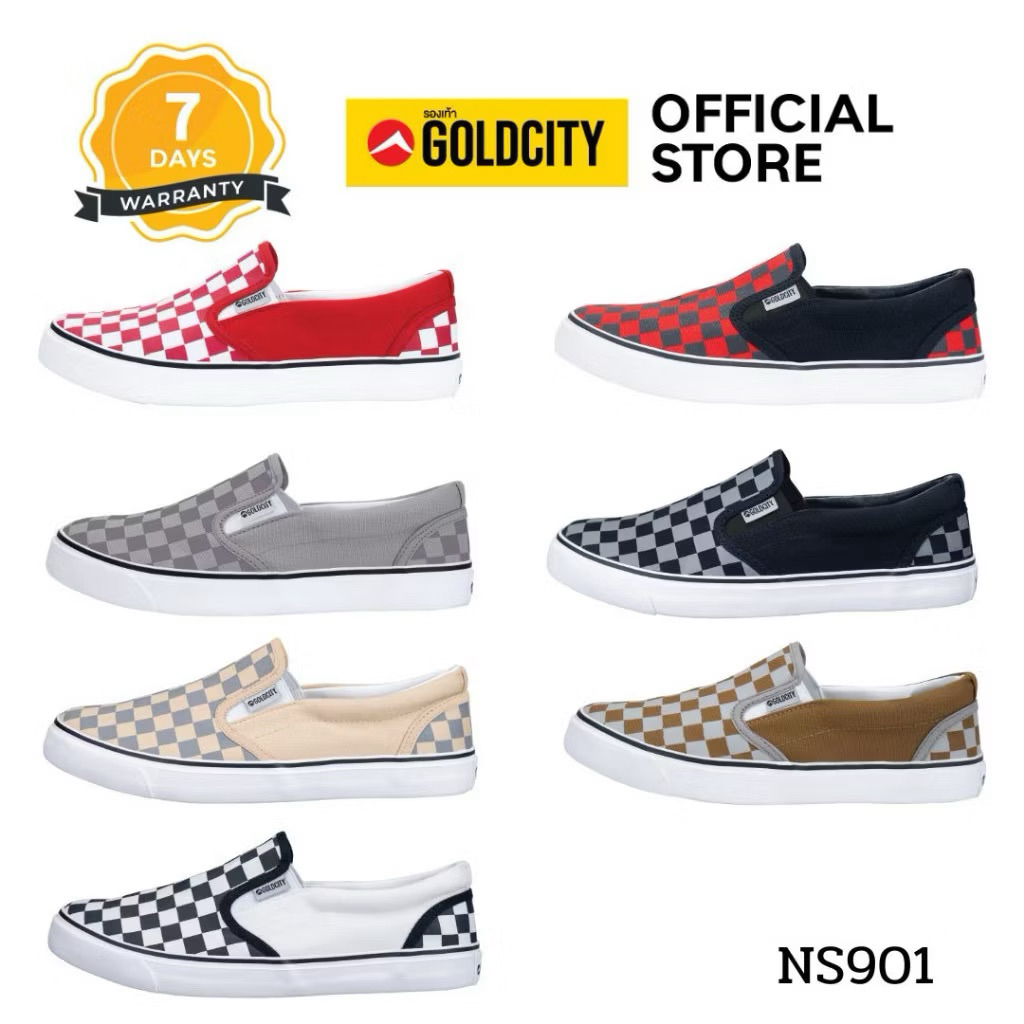 GOLDCITY รองเท้าสลิปออน UNISEX พื้นยางพารา กันลื่น ใส่สบาย ใส่ได้ทุกวัน (37-47) รุ่น NS901