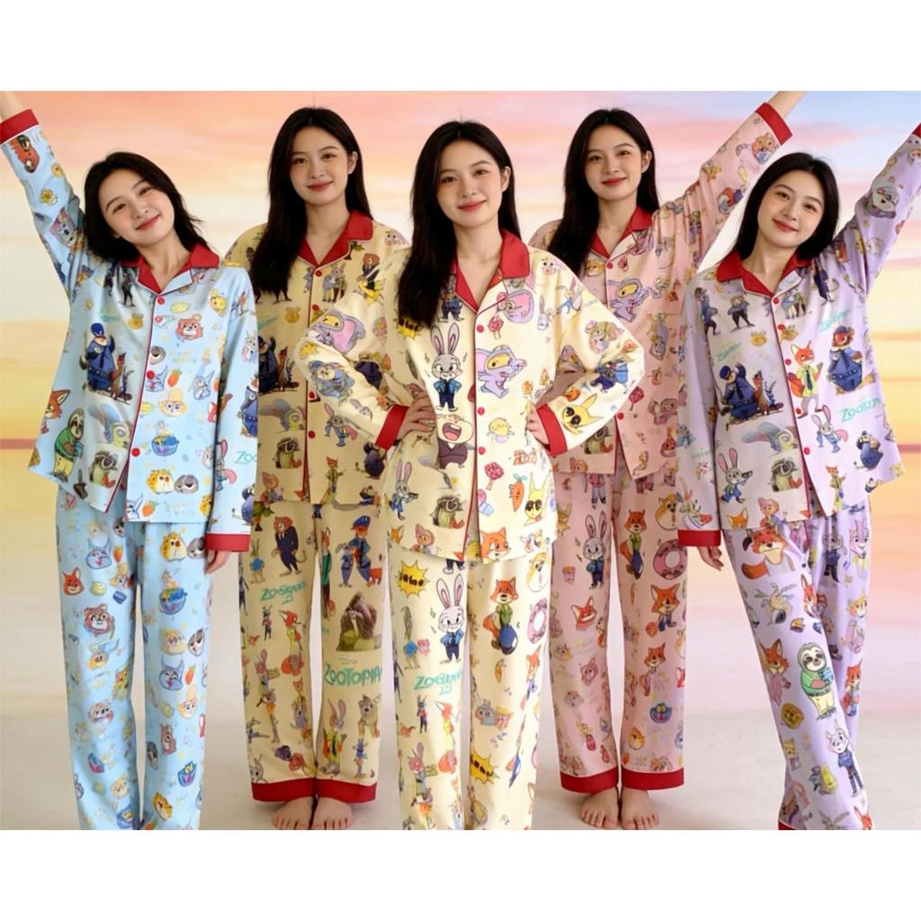 SGH0266 ชุดนอนลายการ์ตูนพาสเทล คอปก ใส่นุ่ม ใส่สบาย  ชุดนอนแฟชั่นลายการ์ตูน สีหวาน ผ้านุ่ม