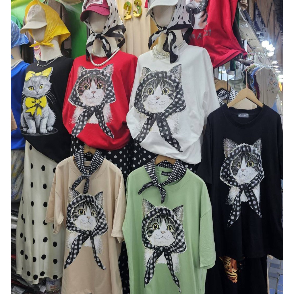 SIS.ON | Oversize เสื้อยืดโอเวอร์ไซส์ ผ้าคอตตอน No.23 แมวสก็อตดำ