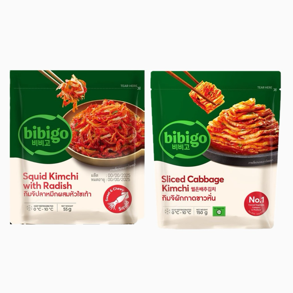 Bibigo Kimchi บิบิโก กิมจิ 150กรัม และ บิบิโก สควิซ กิมจิปลาหมึกผสมหัวไชเท้า 55กรัม พร้อมส่ง