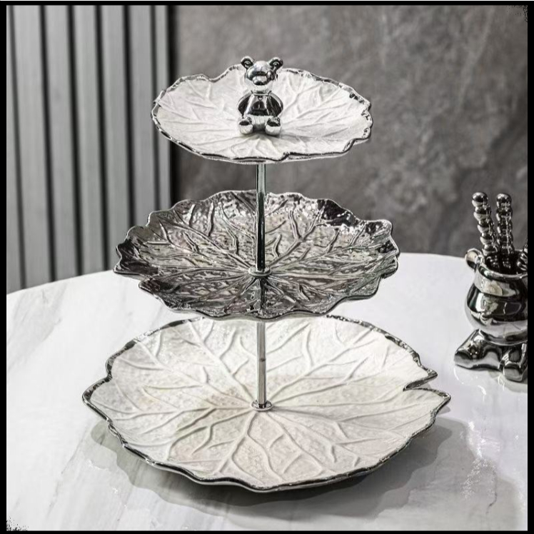 จานผลไม้เซรามิก, ถาดวางบนโต๊ะกาแฟ, ถาดเค้ก, โต๊ะของหวาน, ถาดใส่ขนมและลูกอมหลายชั้น - รูปที่ 2