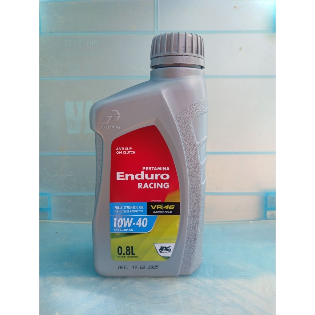 PERTAMINA Enduro RACING FULLY SYNTHETIC OIL FOR 4 STROKE MOTORCYCLE 10W-40 API SN, JASO MA2  0.8L