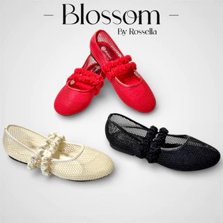 [รุ่นพื้นหนานุ่ม] รองเท้าแมรี่เจนตาข่ายคาดสครันชี่ ( Mary Jane ) รุ่น Blossom by Rossella