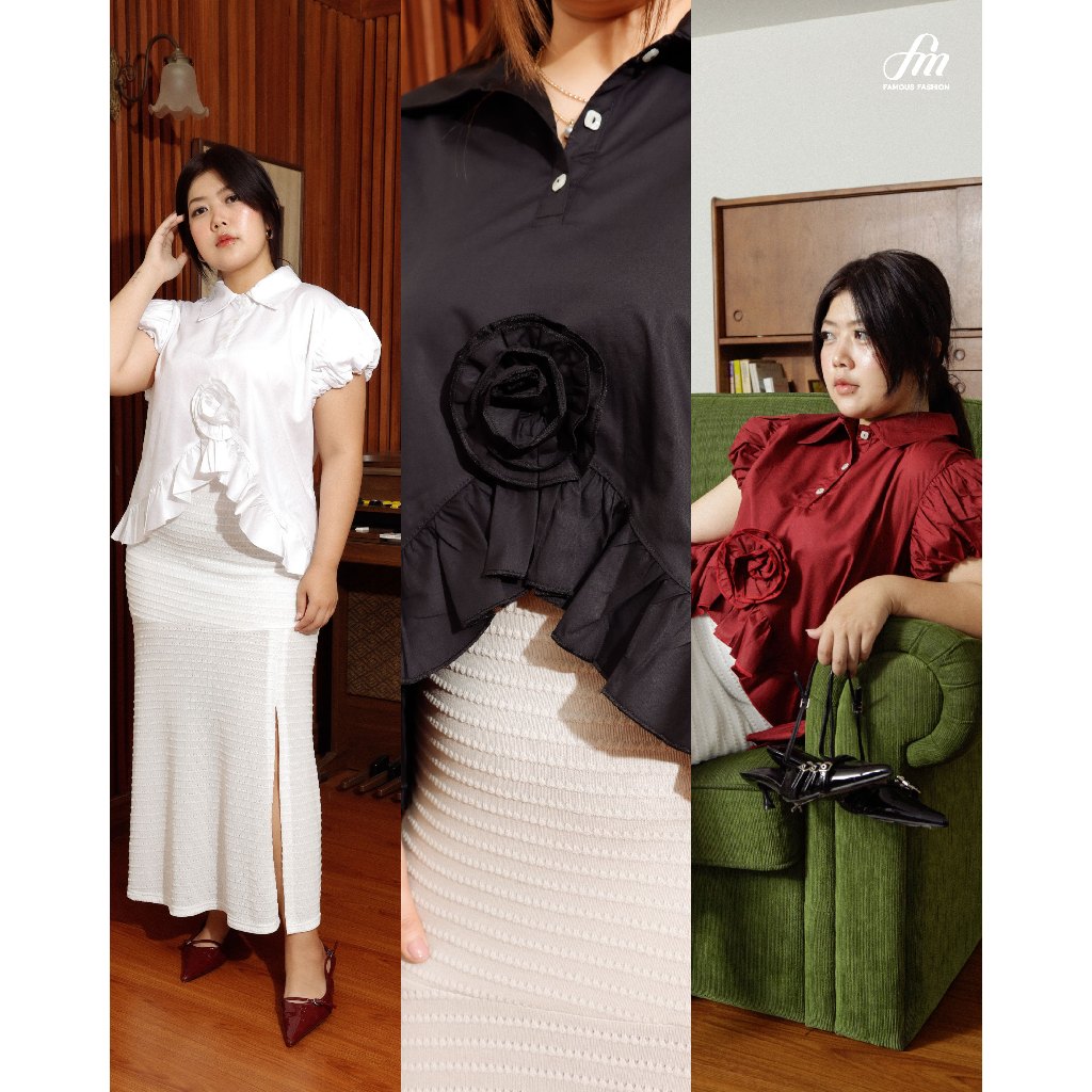 Rose Top Shirt เสื้อแขนพองติดกุหลาบ #FMBL-F2T489 #COE #VLT25